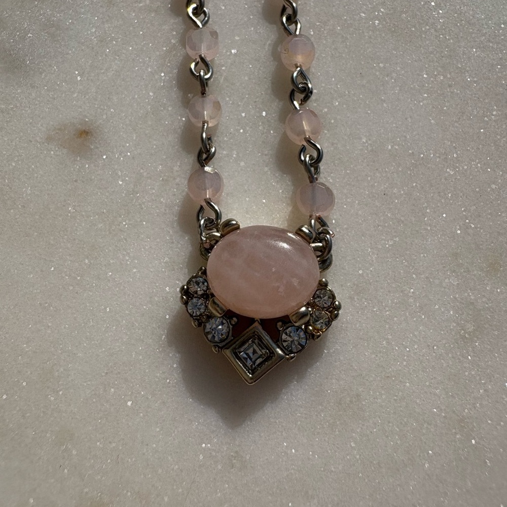 Handmade 18” Rosary Chain Necklace w/ Rose Quartz Ann Taylor Pendant